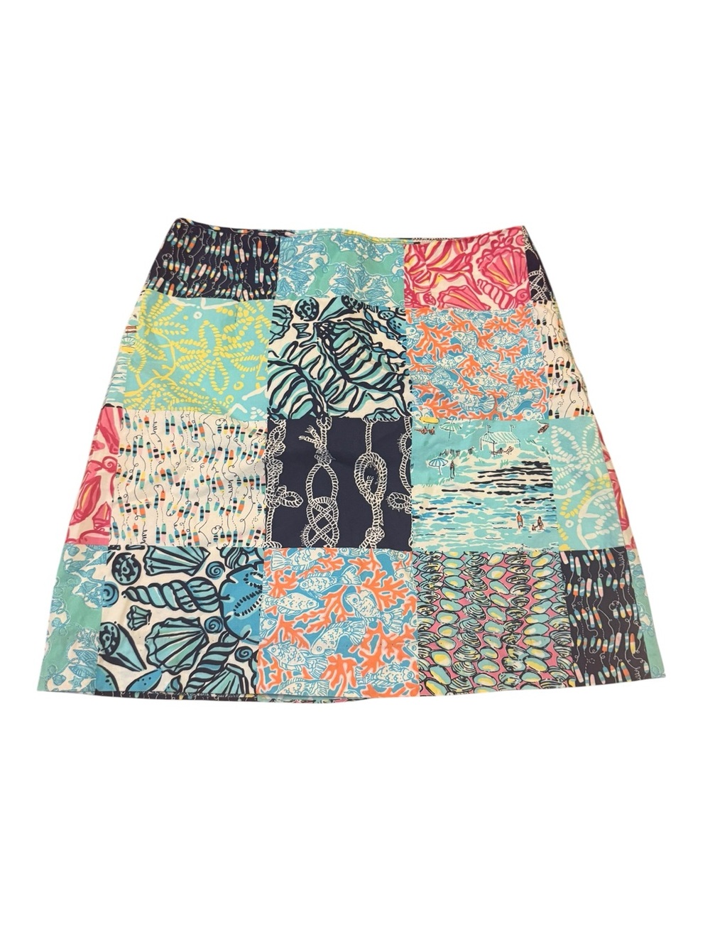 Lilly Pulitzer Patchwork Print Mini Skirt in Aqua & Coral - Picture 1 of 4